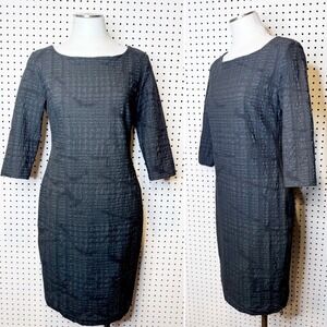 Sarah Pacini | Made in Italy Black Textured Puckered 3/4 Sleeve‎ Sheath Dress